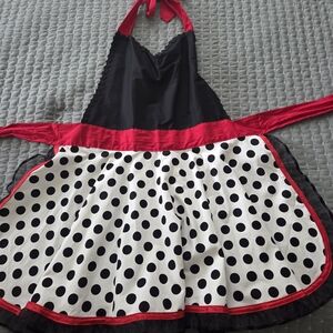Amazon Black & White Polka Dot Halter Apron with Red Trim